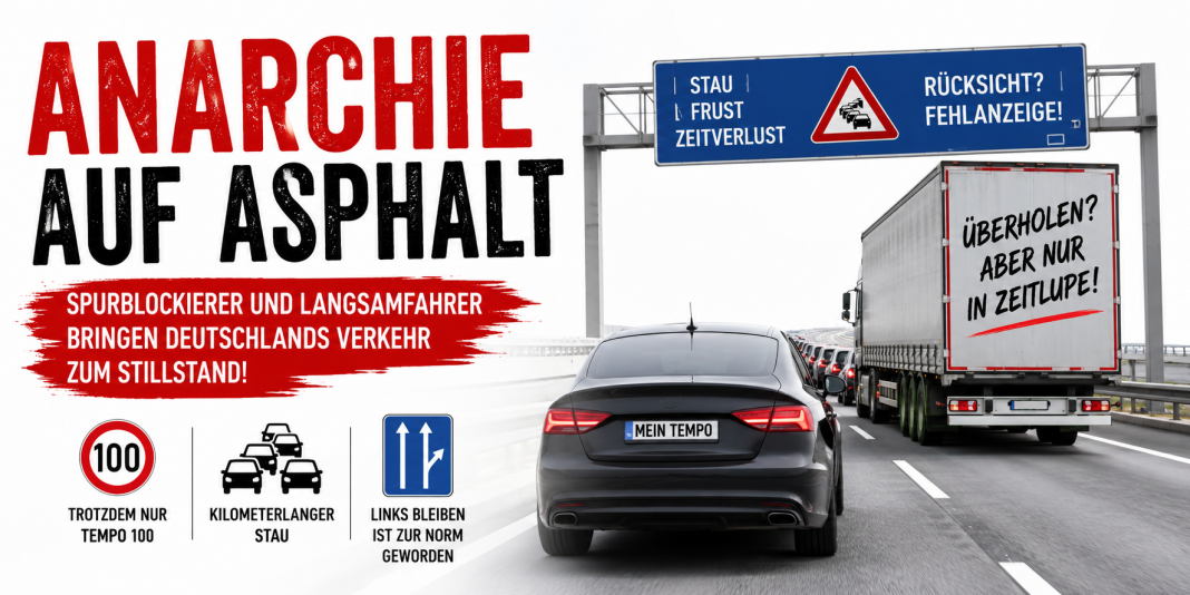 Alarmierende Anarchie auf Asphalt: Spurblockierer und Langsamfahrer bringen Deutschlands Verkehr zum Stillstand Anarchie auf Asphalt durch Spurblockierer und Missachtung des Rechtsfahrgebots auf deutschen Autobahnen