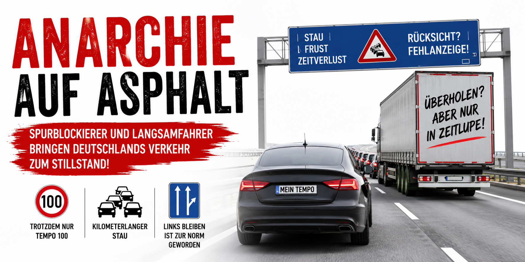 Anarchie auf Asphalt durch Spurblockierer und Missachtung des Rechtsfahrgebots auf deutschen Autobahnen